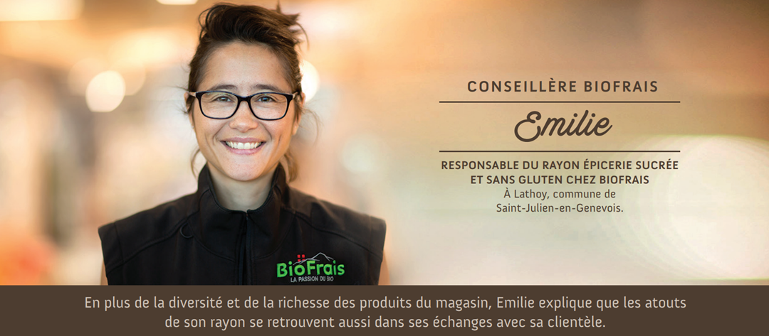 Emilie, conseillère au rayon Épicerie sucrée & Sans Gluten chez BioFrais