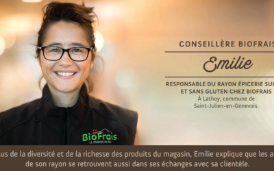 Emilie, conseillère au rayon Épicerie sucrée & Sans Gluten chez BioFrais