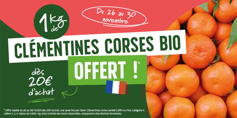 1 kg  de clémentines corses bio offert à BioFrais Drumettaz